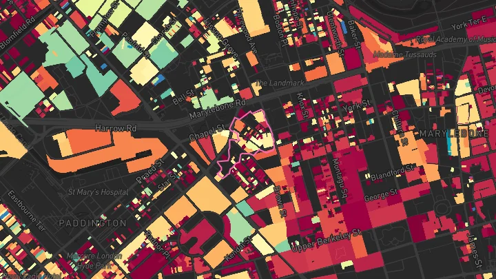House price heatmap showing property values across Marylebone