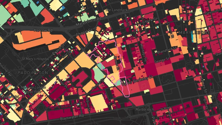 House price heatmap showing property values across Marble Arch