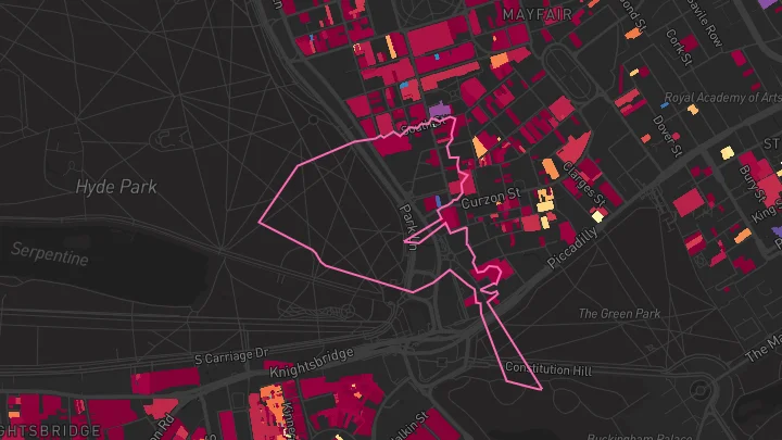 House price heatmap showing property values across Hyde Park Corner