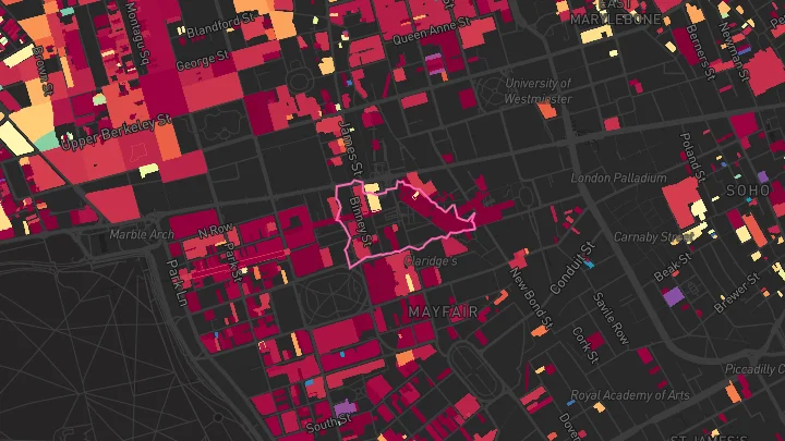 House price heatmap showing property values across Bond Street