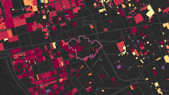 House price heatmap showing property values across Oxford Circus