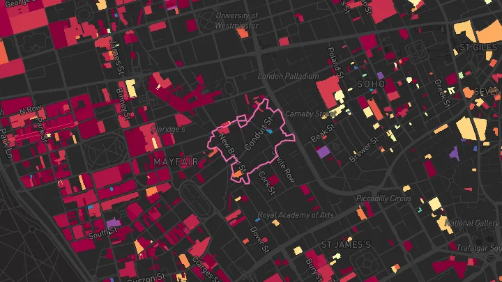 House price heatmap showing property values across Oxford Circus
