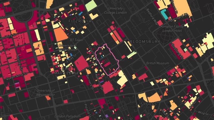 House price heatmap showing property values across Goodge Street