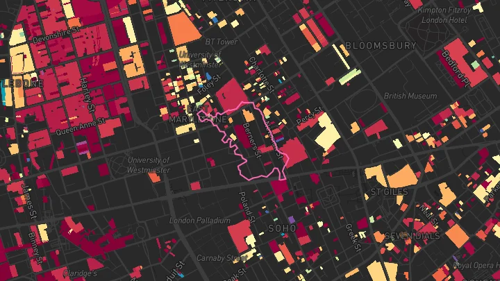 House price heatmap showing property values across Goodge Street