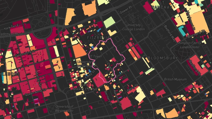 House price heatmap showing property values across Goodge Street