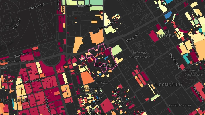 House price heatmap showing property values across Warren Street