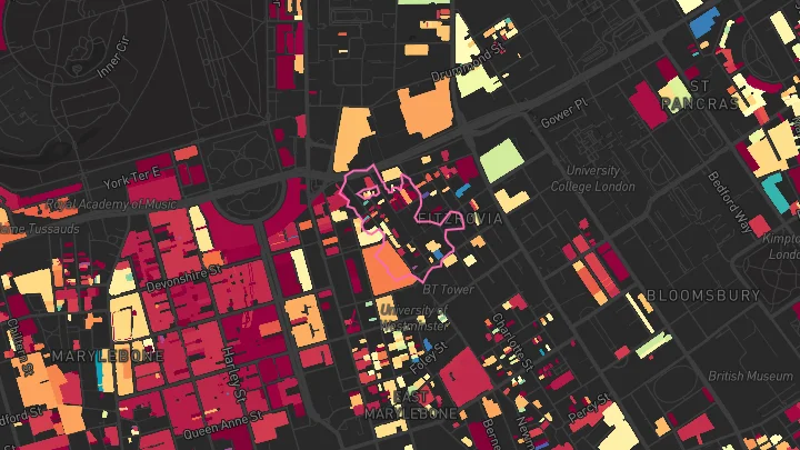 House price heatmap showing property values across Warren Street