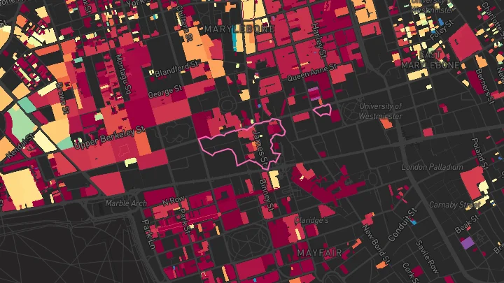 House price heatmap showing property values across Bond Street