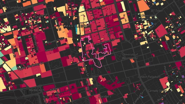 House price heatmap showing property values across Bond Street
