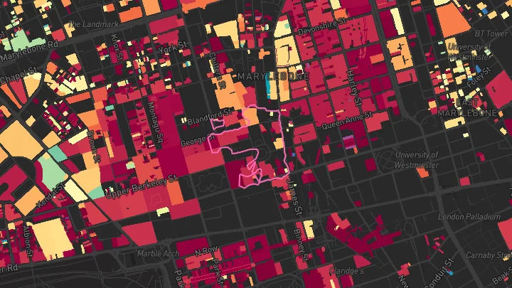 House price heatmap showing property values across Bond Street