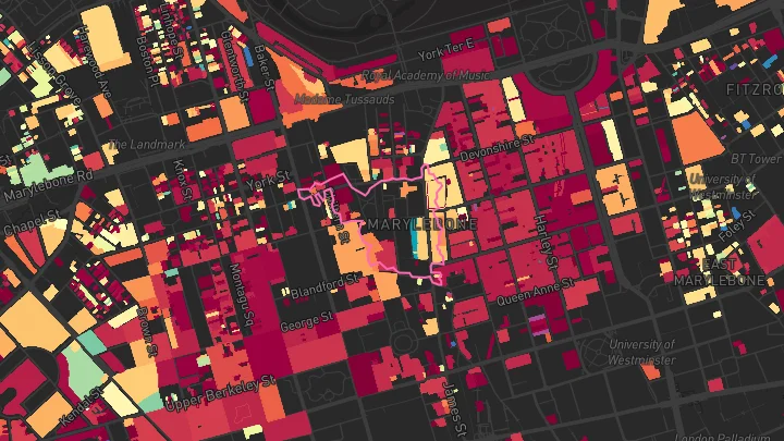 House price heatmap showing property values across Baker Street