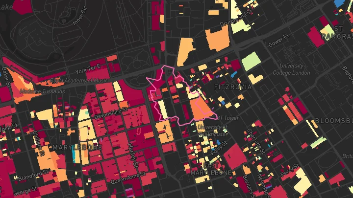 House price heatmap showing property values across Great Portland Street