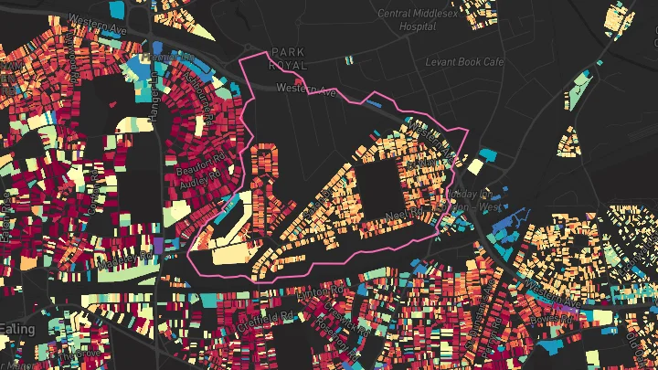 House price heatmap showing property values across West Acton