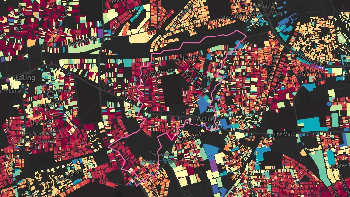 House price heatmap showing property values across Acton Town