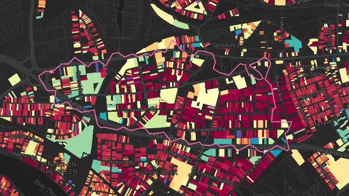 House price heatmap showing property values across Chiswick Park