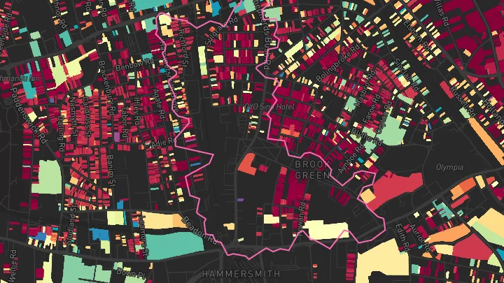 House price heatmap showing property values across Hammersmith