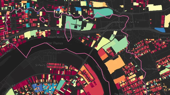 House price heatmap showing property values across Hammersmith
