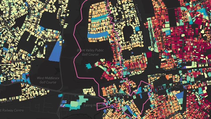 House price heatmap showing property values across Hanwell