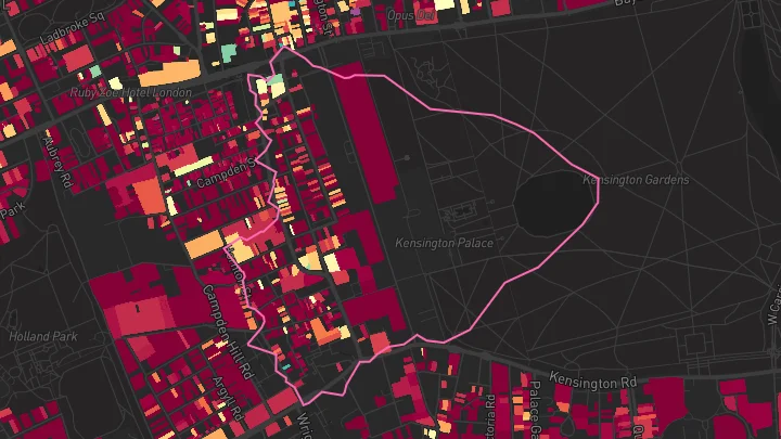 House price heatmap showing property values across Kensington