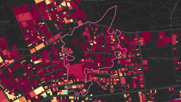 House price heatmap showing property values across Kensington