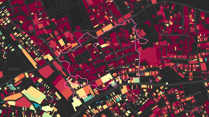House price heatmap showing property values across Kensington