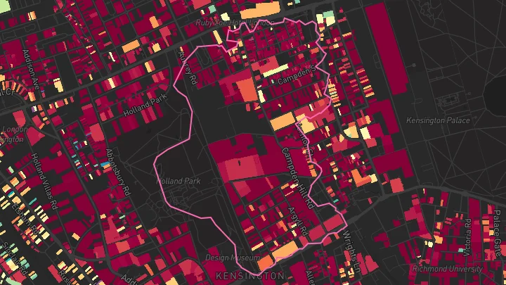 House price heatmap showing property values across Kensington