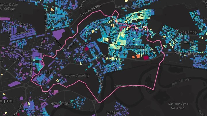House price heatmap showing property values across Warrington