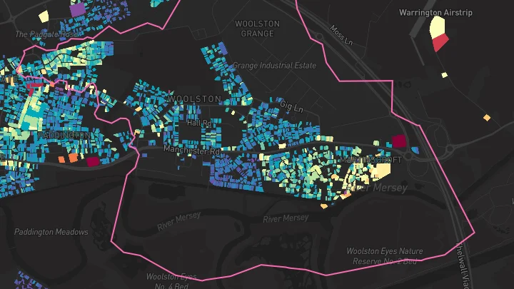House price heatmap showing property values across Woolston