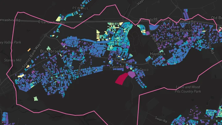 House price heatmap showing property values across Haydock