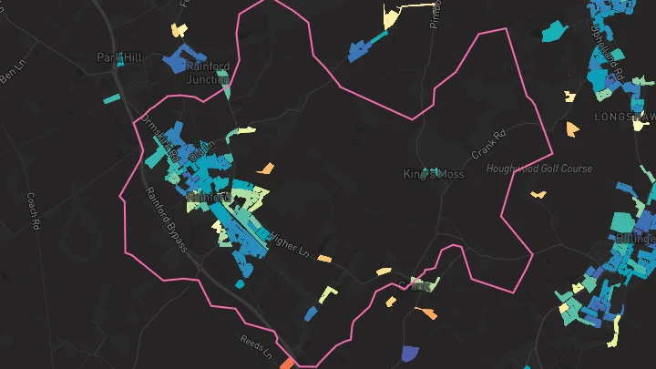 House price heatmap showing property values across Rainford