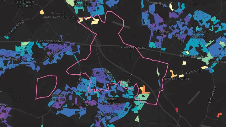 House price heatmap showing property values across Newton-Le-Willows