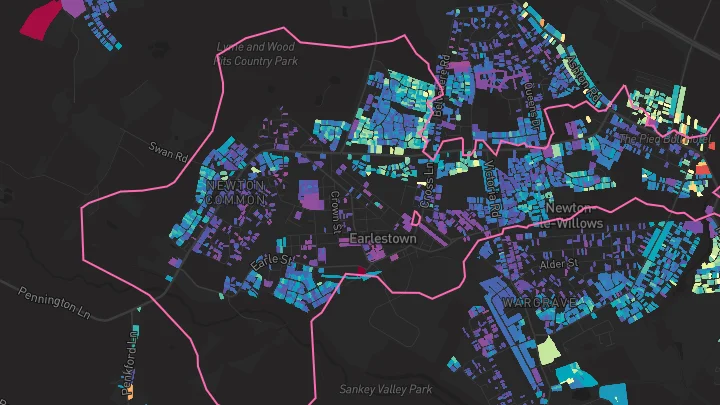 House price heatmap showing property values across Newton-Le-Willows