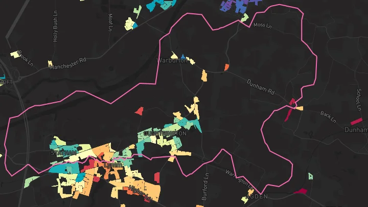 House price heatmap showing property values across Lymm