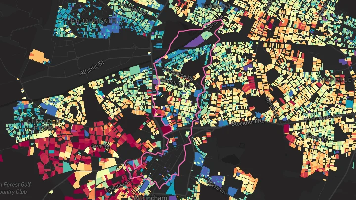House price heatmap showing property values across Altrincham