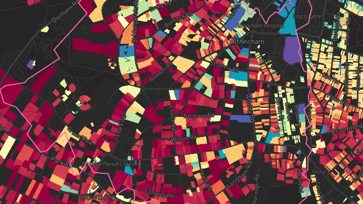 House price heatmap showing property values across Bowdon