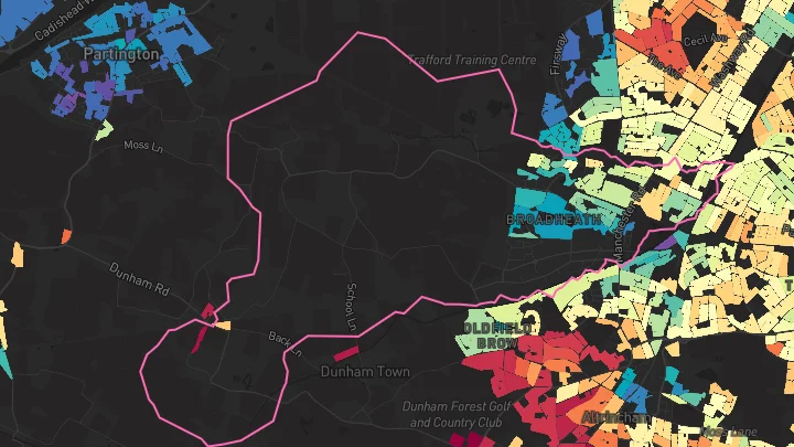 House price heatmap showing property values across Broadheath