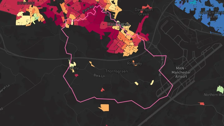 House price heatmap showing property values across Hale Barns