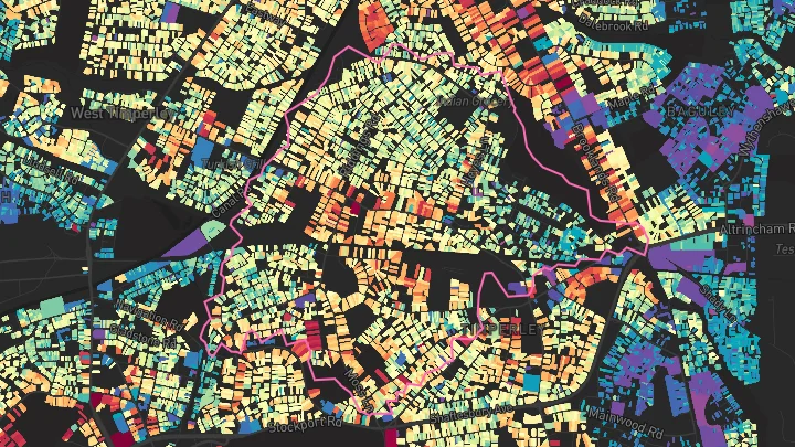 House price heatmap showing property values across Timperley