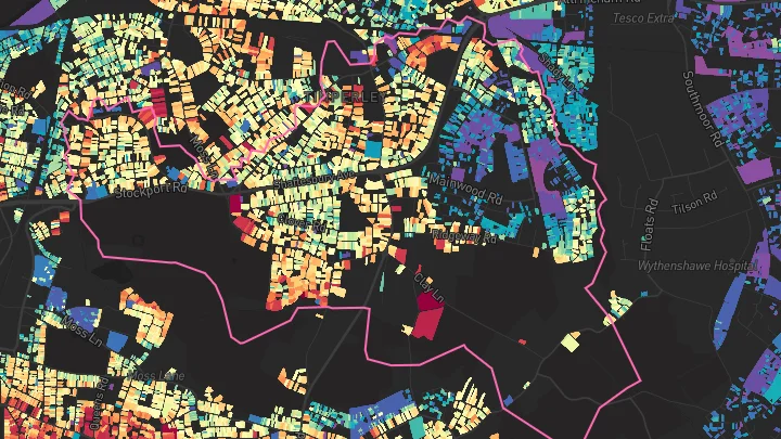 House price heatmap showing property values across Timperley
