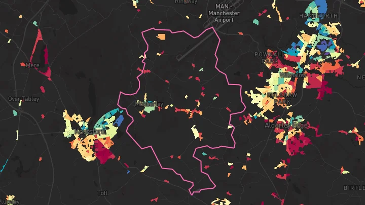 House price heatmap showing property values across Mobberley
