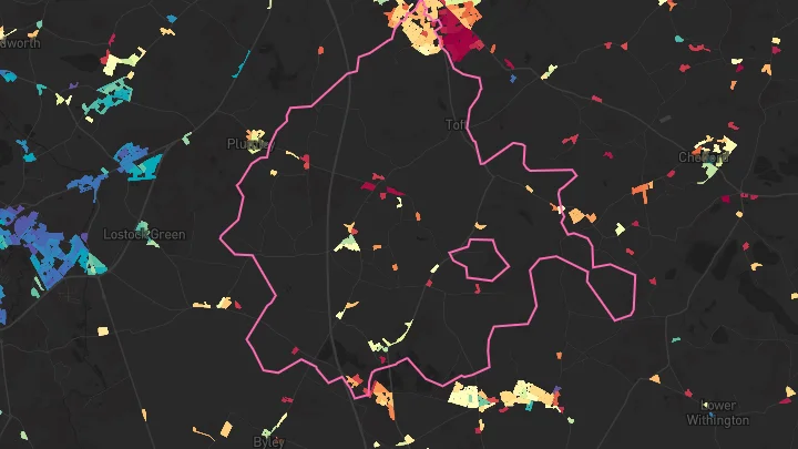 House price heatmap showing property values across Knutsford