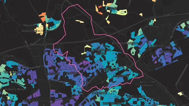 House price heatmap showing property values across Fearnhead