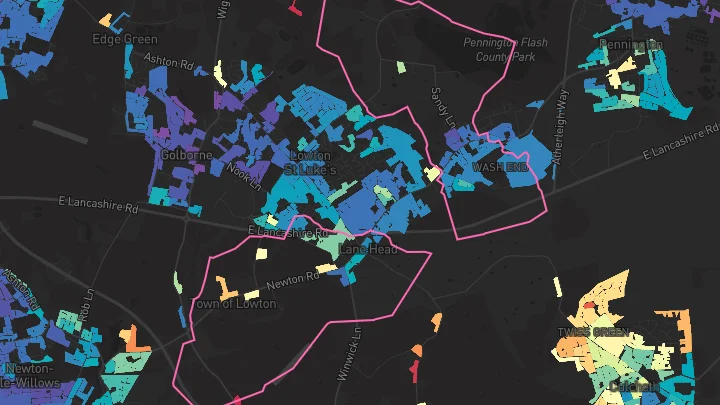 House price heatmap showing property values across Lowton