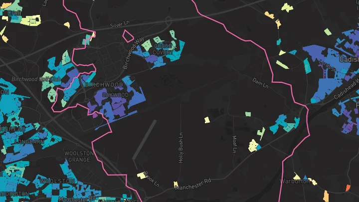 House price heatmap showing property values across Birchwood