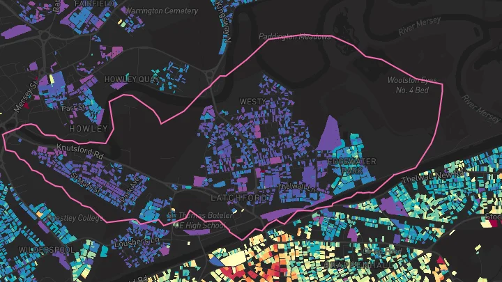 House price heatmap showing property values across Latchford