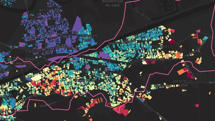 House price heatmap showing property values across Grappenhall