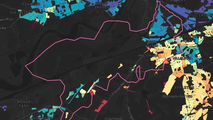 House price heatmap showing property values across Stockton Heath