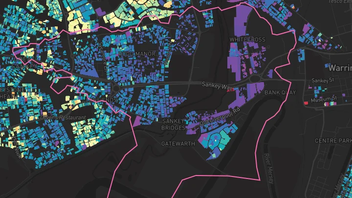 House price heatmap showing property values across Great Sankey
