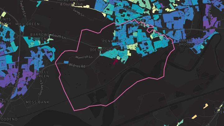 House price heatmap showing property values across Penketh