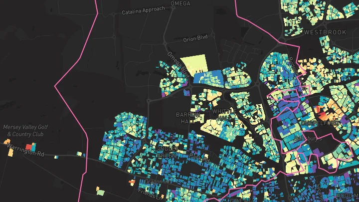 House price heatmap showing property values across Great Sankey